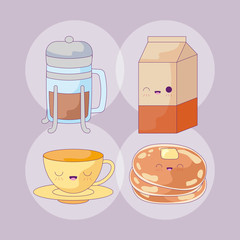 coffee with milk box and pancake kawaii style