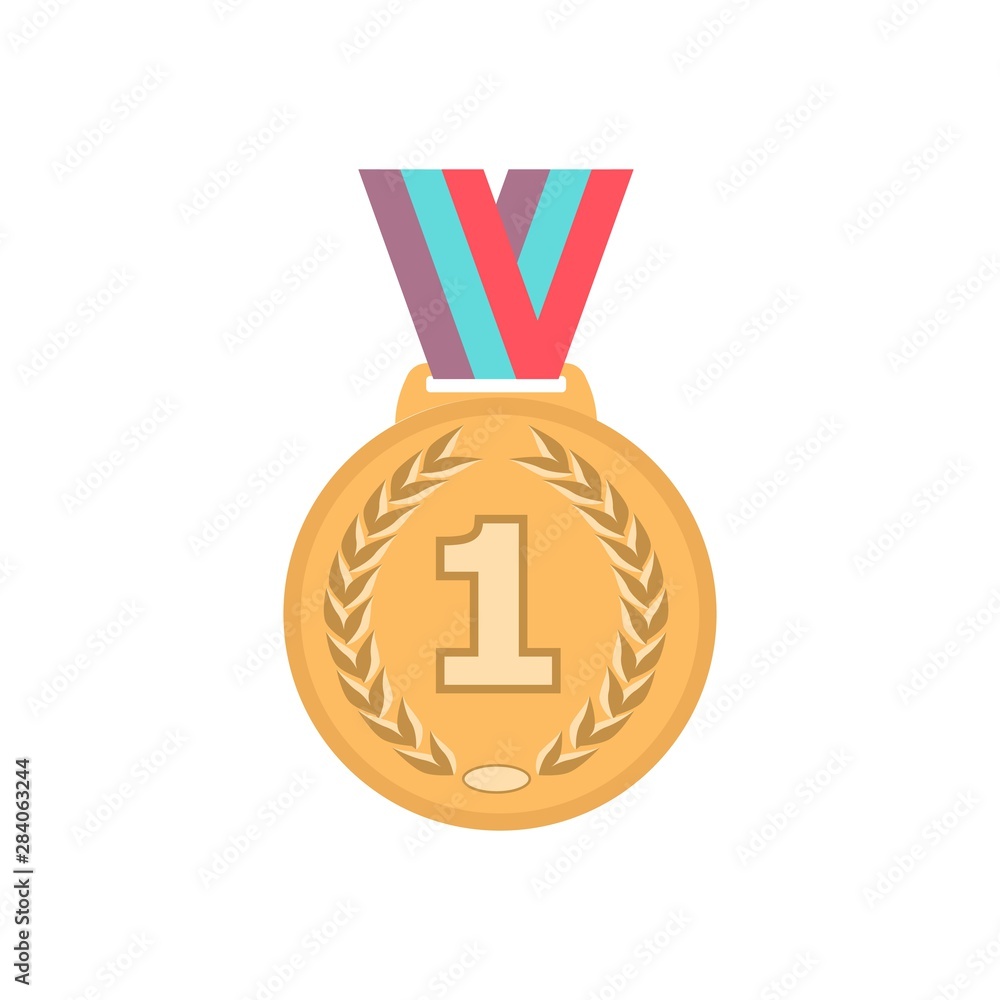 Wall mural gold medal with ribbon. sport game award 1st place golden badge isolared on white background. vector