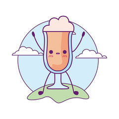 cup of beverage coffee in landscape kawaii style