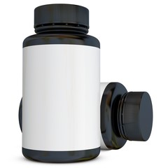 Realistic 3D bottles rendering mockup on white background.3D Rendering