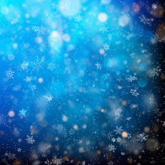 Fototapeta na wymiar Abstract bright white shimmer lights and snowflakes. Scatter falling round particles light. EPS 10