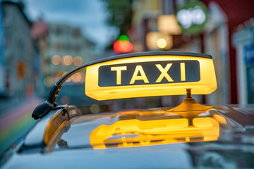 Taxi cab yellow sign in Reykjavik, Iceland