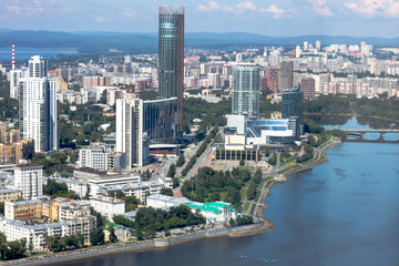 Yekaterinburg, Russia - june 14 2017: View of Yekaterinburg city landscape from Vysotsky skyscraper and Ekaterinburg