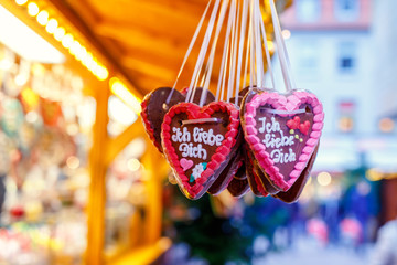 Gingerbread Hearts at German Christmas Market. Nuremberg, Munich, Fulda, Berlin, Hamburg xmas...