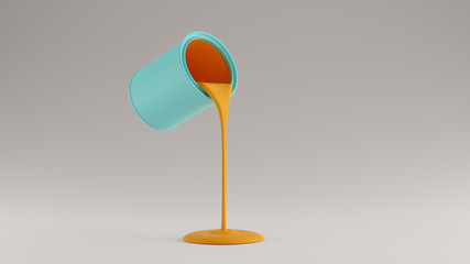 Orange Paint Pouring Out of a Gulf Blue Paint Tin 3d illustration 3d render