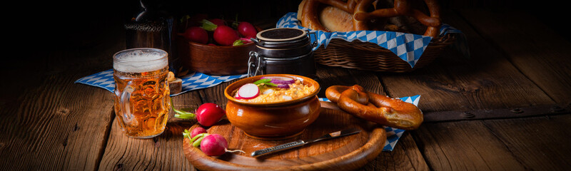 rustic Bavarian obazda with radishes and onions