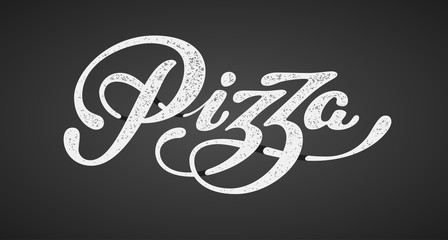 Pizza elegant hand written vector lettering isolated on black background