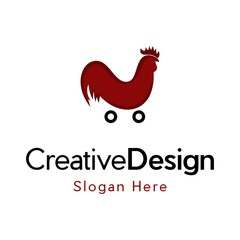 Roster Red Shop Cart Creative Modern Logo, rooster trolley logo design vector, market, animal