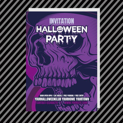 Halloween party night vertical background with skull,Flyer or invitation template for Halloween party. Vector illustration.