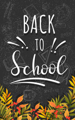 Fototapeta na wymiar Welcome back to school. Black board with autumn leaves