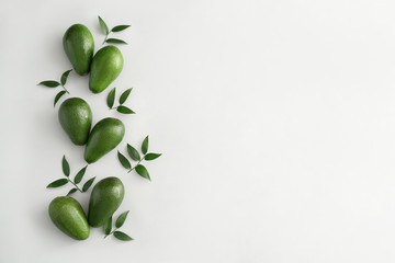 Fototapeta na wymiar Fresh ripe avocados on white background