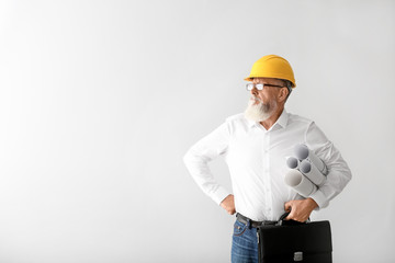 Mature male architect on white background