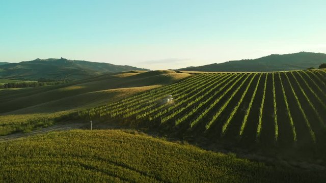Aerial nature landscape beautiful hills fields and vineyards of Tuscany, Italy