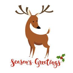 Season's Greetings vector card with funny Christmas deer