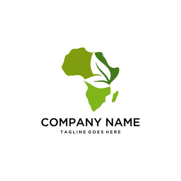 Illustration of green leaf which divides the map of Africa aims at greening there logo design 