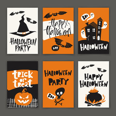 Set of Halloween poster designs with cute cartoon elements