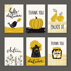 Set of autumn poster designs with motivating text