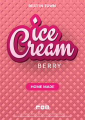 Ice Cream banner with wafer background. Cafe menu, ice cream dessert poster, food packaging design.