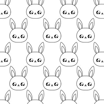 pattern of heads cute rabbits baby animals kawaii style