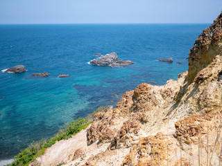 Fototapeta na wymiar The beautiful blue sea seen from Cape Kamui