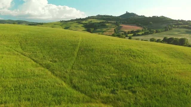 Italy aerial landscape, typical tuscany aerial landscape. Aerial video over amazing Tuscany landscape