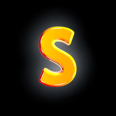 Naklejka premium letter S of festive orange glossy alphabet isolated on solid black background - 3D illustration of symbols