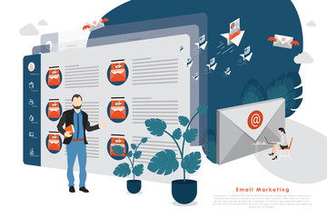 Concept of email marketing. Creative flat design for web banner, marketing material, business presentation, online advertising.