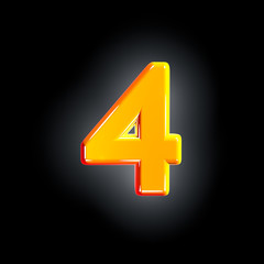 number 4 of festive orange shining font isolated on solid black background - 3D illustration of symbols