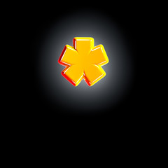 Obraz premium asterisk of festive orange polished alphabet isolated on solid black background - 3D illustration of symbols