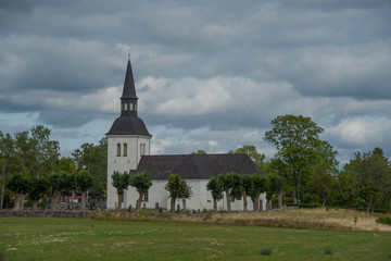 Fototapeta na wymiar 1700s church at the Skå district on the islands of Mälaröarna in Stockholm