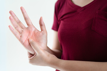 woman wrist arm pain long working. office syndrome healthcare and medicine concept