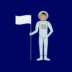 Cartoon Character Astronaut Person and Flag Space Concept. Vector