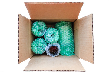 Vacuum shipping packages in a box. Blocks for the save of cargo, parcel.