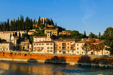 Fototapeta premium Verona, Italy: View of the embankment of Adige river and Castle San Pietro.