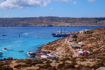Holidays at Blue lagoon on island Comino, Malta