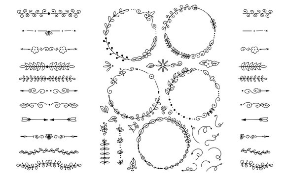 Big Set of Vector Decorative Hand Drawn Design Elements for menus, posters, booklets, banners, catalogs and other design.