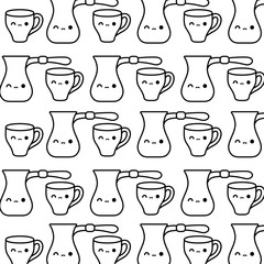 pattern of teapots with cups kawaii style