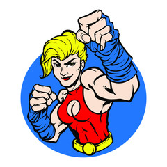 Retro Pop Art Woman Superhero Logo Mascot