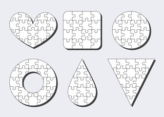 Jigsaw puzzle background with many pieces. Abstract mosaic template. Different shapes jigsaws