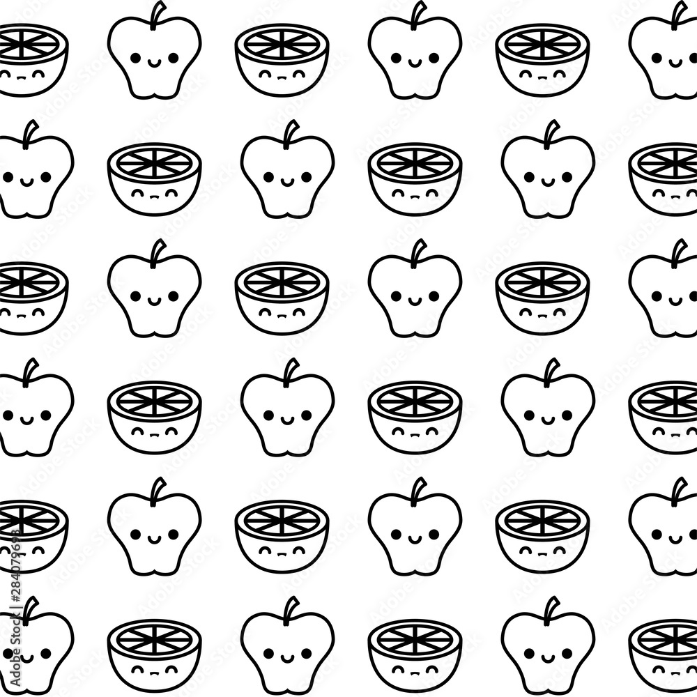 Wall mural pattern of apples with sliced oranges kawaii style - Wall murals