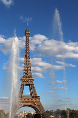 water of Fountain and the Big Eiffel Tower