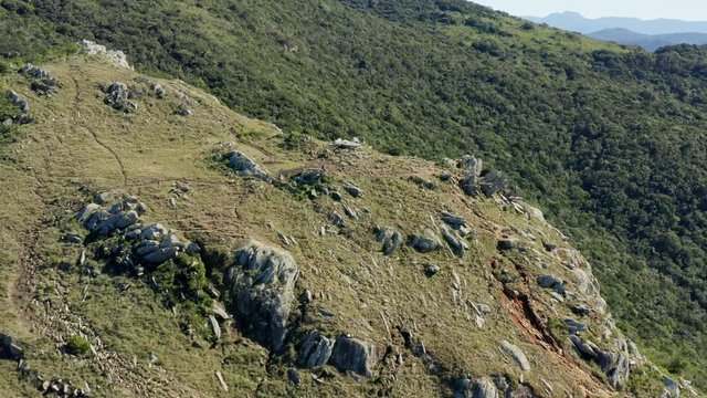 Aerial view of Morro Da Coroa summit, Lagoinha Do Leste beach, Florianopolis, Santa Catarina, Brazil