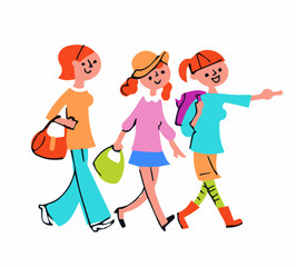 Three young women walking with a smile