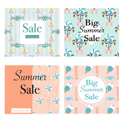 Set of 4 summer sale banners with sweets. Vector elements. Creative template