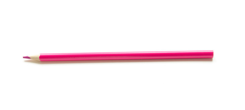 Pink color pencil on white background. - Image