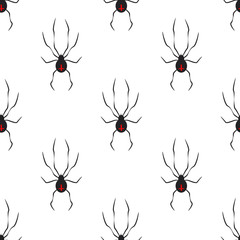 Vector seamless pattern with scary spiders. Simple Halloween design for greeting card, gift box, wallpaper, fabirc, web design.