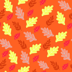Autumn seamless pattern with orange leaves.  Pattern for fabric and textile.