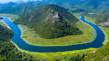 panormic view of lake skadar in Montenegro, famous site touristic with river and mountain