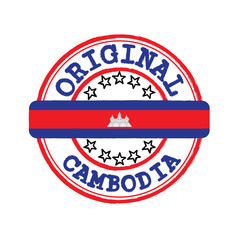 Vector Stamp of Original logo with text Cambodia and Tying in the middle with nation Flag.