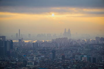 Fototapeta premium Seoul sunset view in winter season. South Korea